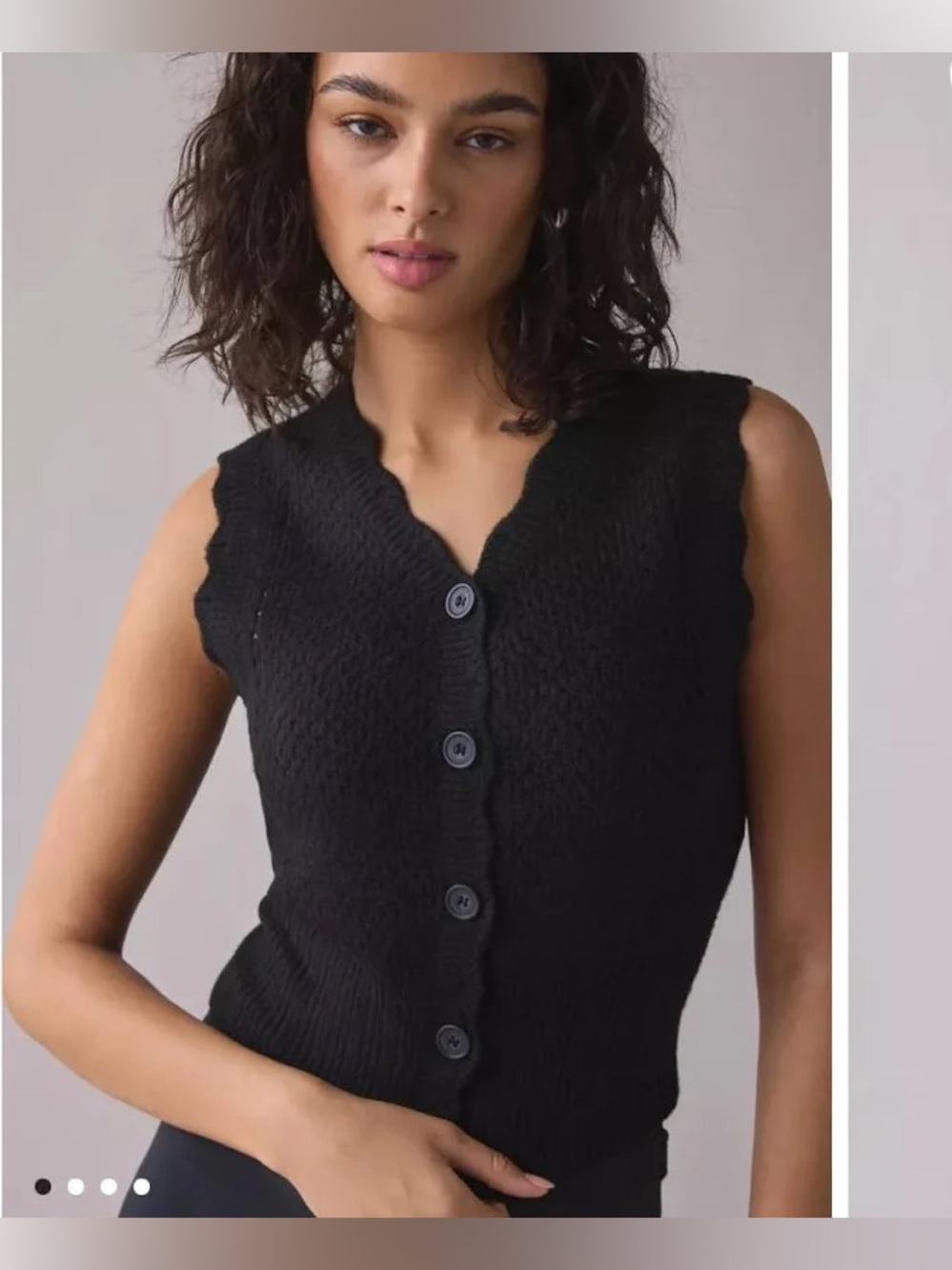 Urban Outfitters Black Sleeveless Scalloped Button-Front Knit Sweater Vest